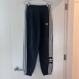 Adidas Originals Black Track Pants with White Stripes – Size S